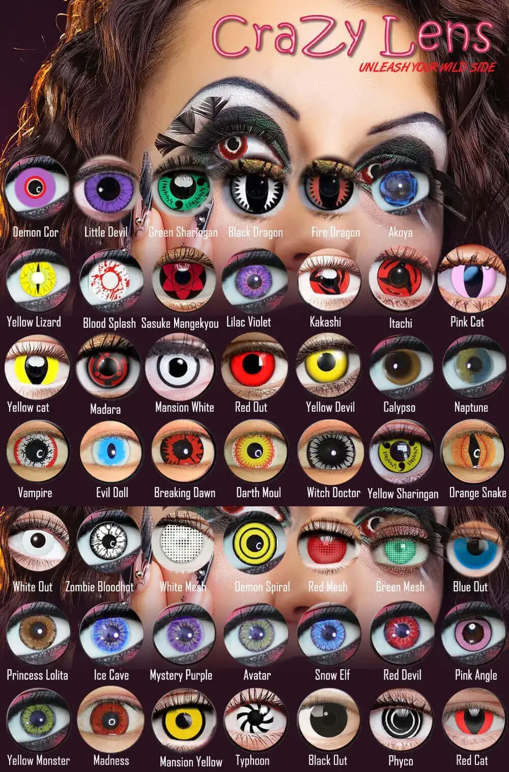Pink Yellow Dragon Eye Halloween Contacts - Colored Contact Lenses